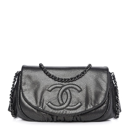 Chanel Metallic Caviar Half Moon Wallet On Chain WOC Dark Silver 1 of 11