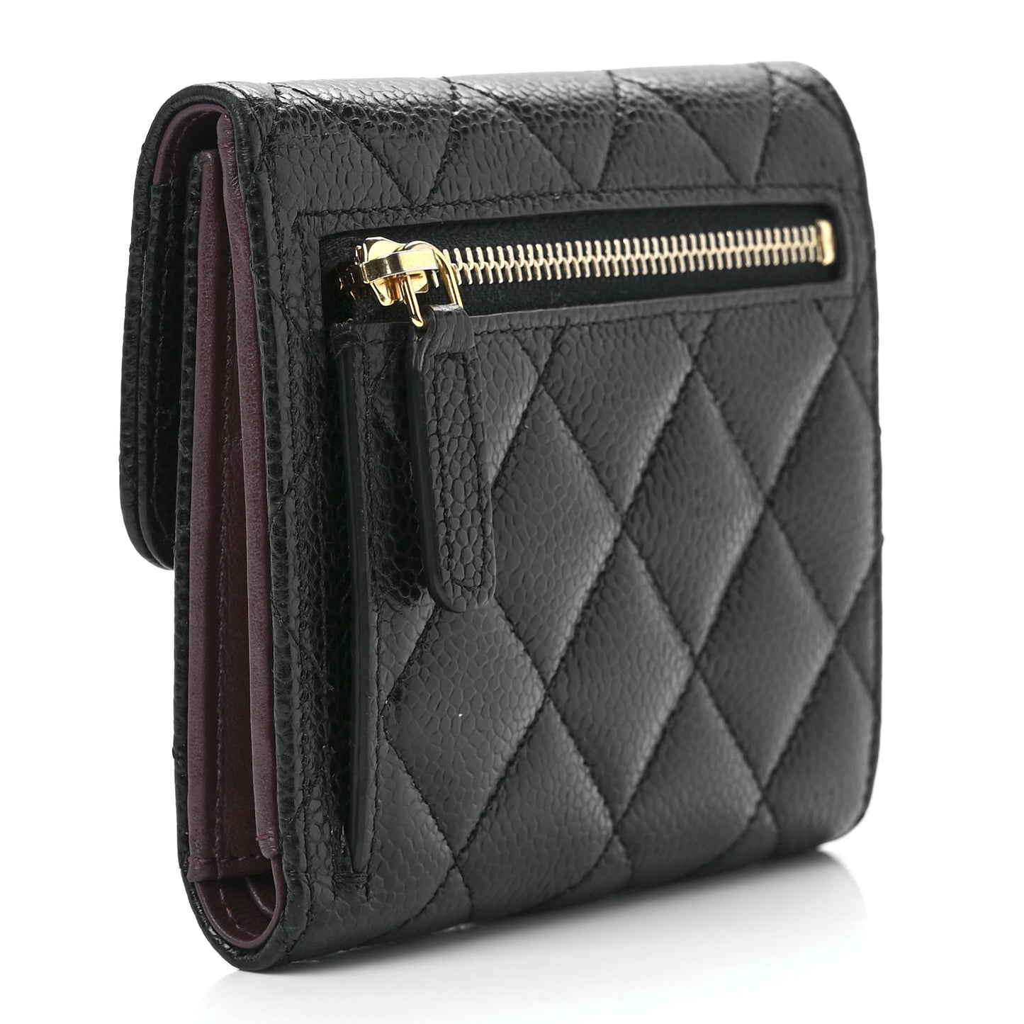 Caviar Quilted Compact Flap Wallet Black