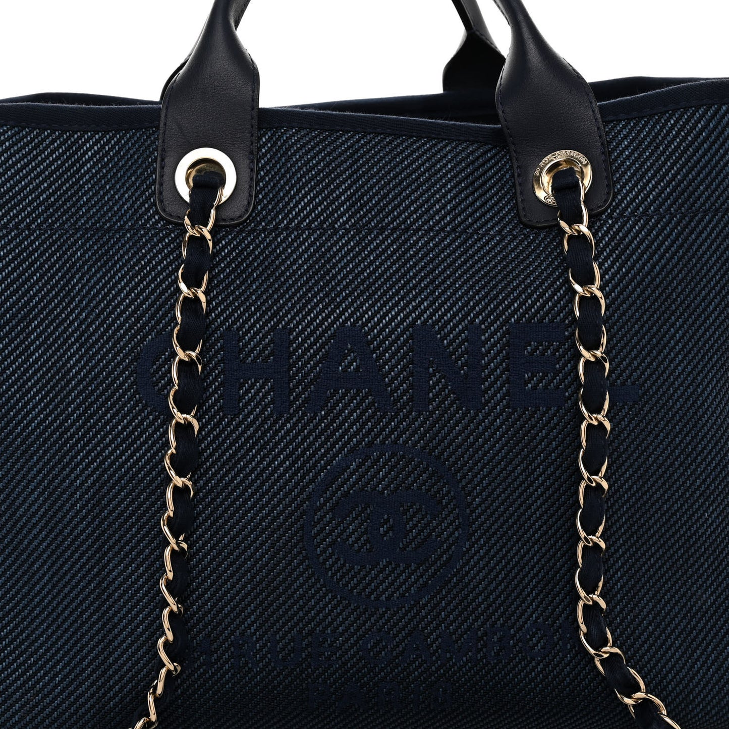 Mixed Fibers Calfskin Medium Deauville Tote Navy Blue