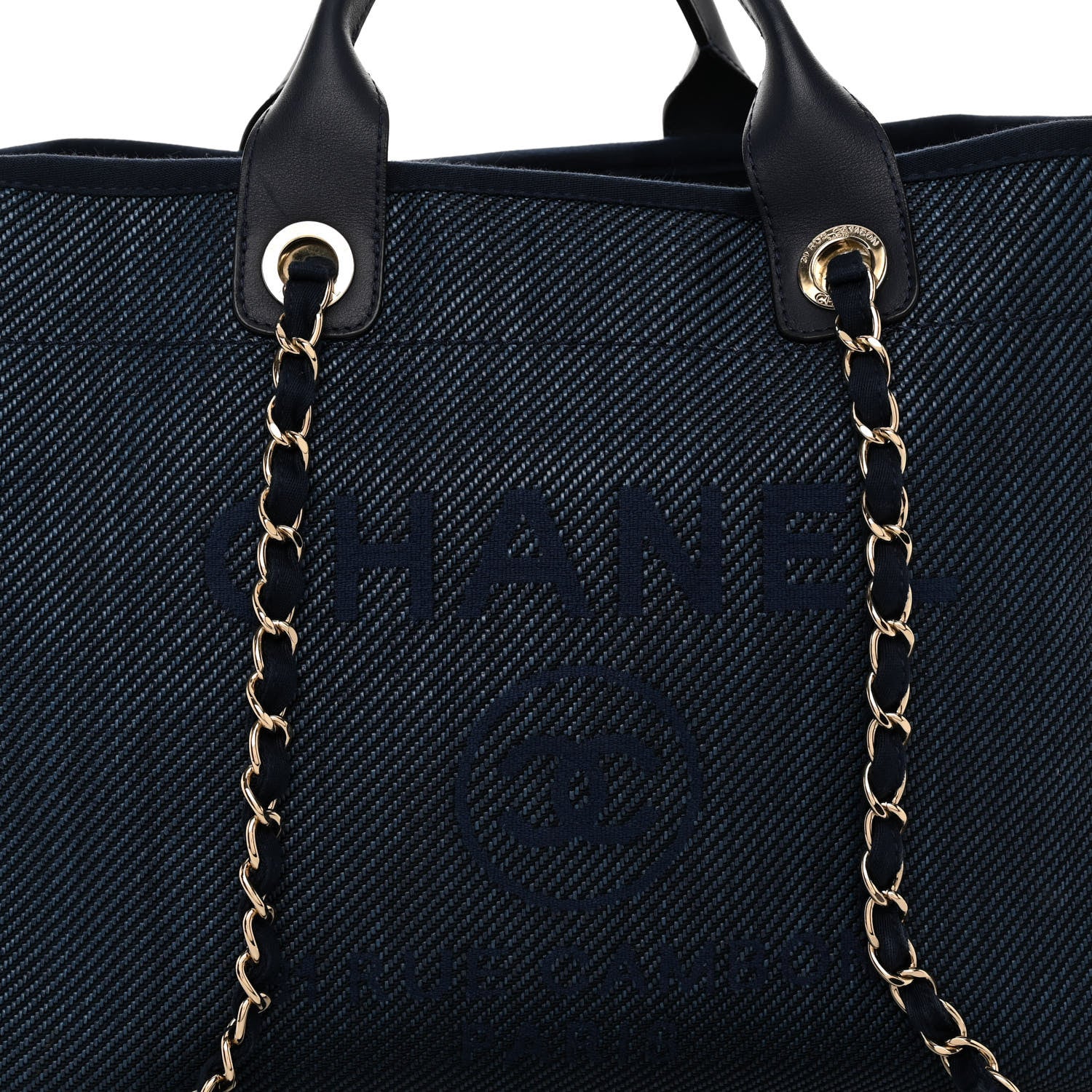 Chanel Mixed Fibers Calfskin Medium Deauville Tote Navy Blue 8 of 11