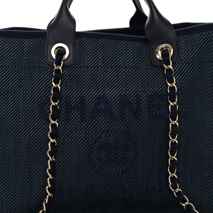 Chanel Mixed Fibers Calfskin Medium Deauville Tote Navy Blue 8 of 11