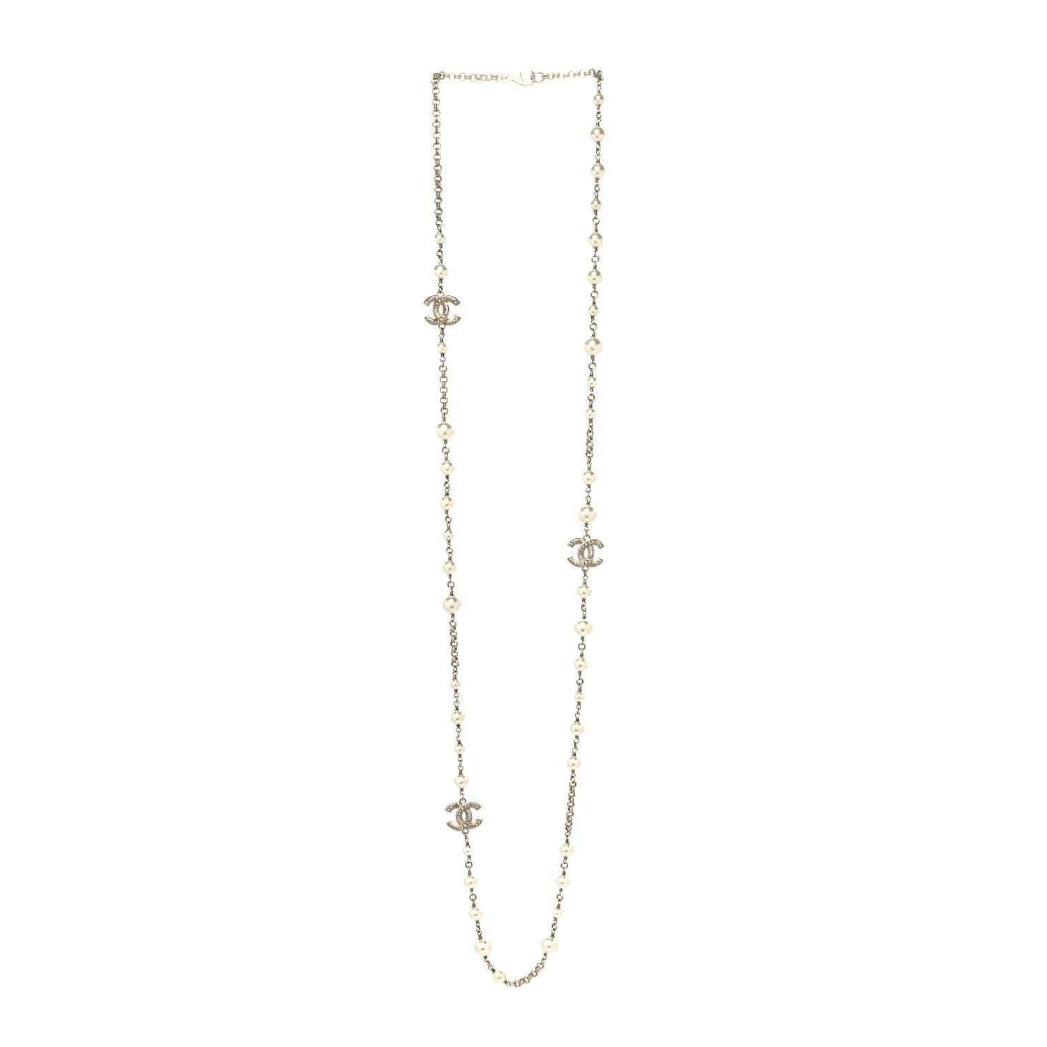 Chanel Crystal Pearl CC Long Necklace Gold 3 of 5