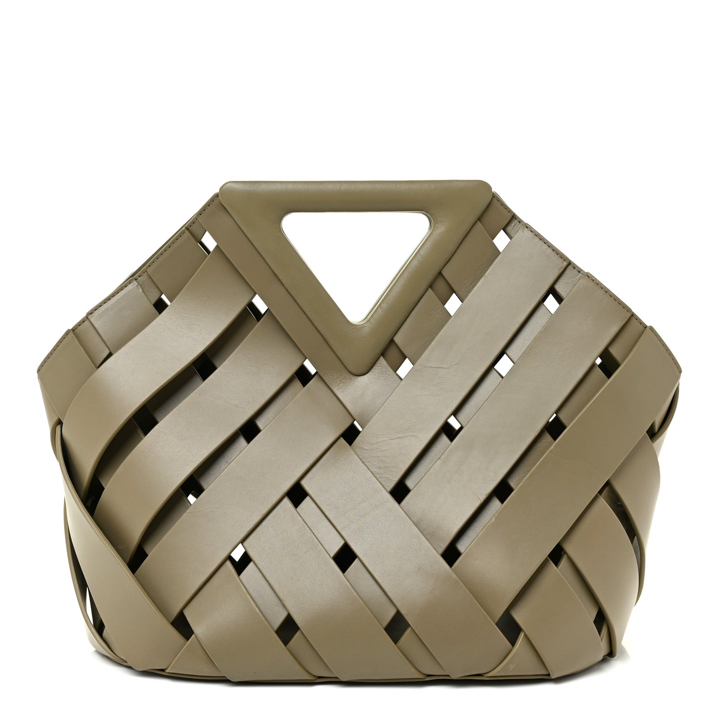 Calfskin V Woven Drawstring Tote Taupe