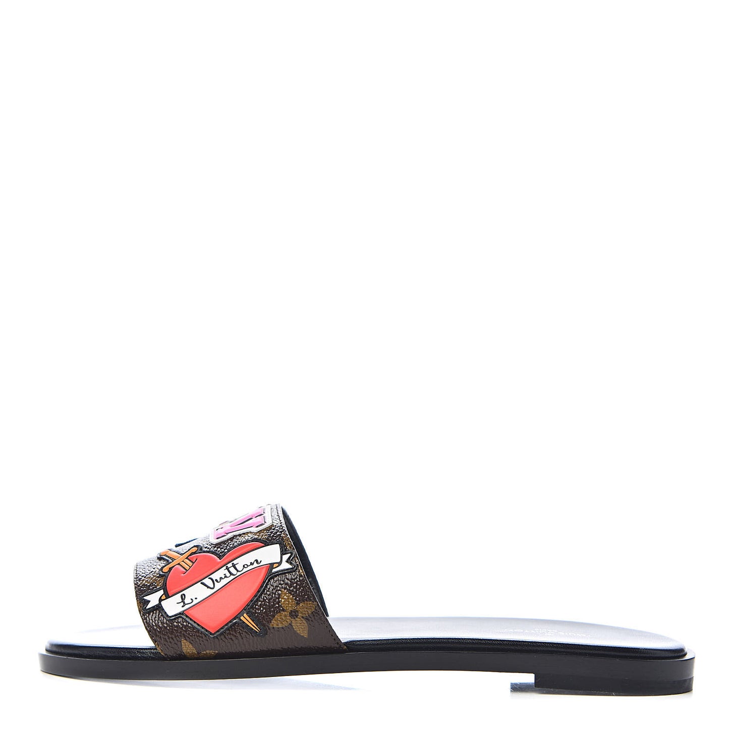 Calfskin Monogram Heart Flat Mules 37 Cacao
