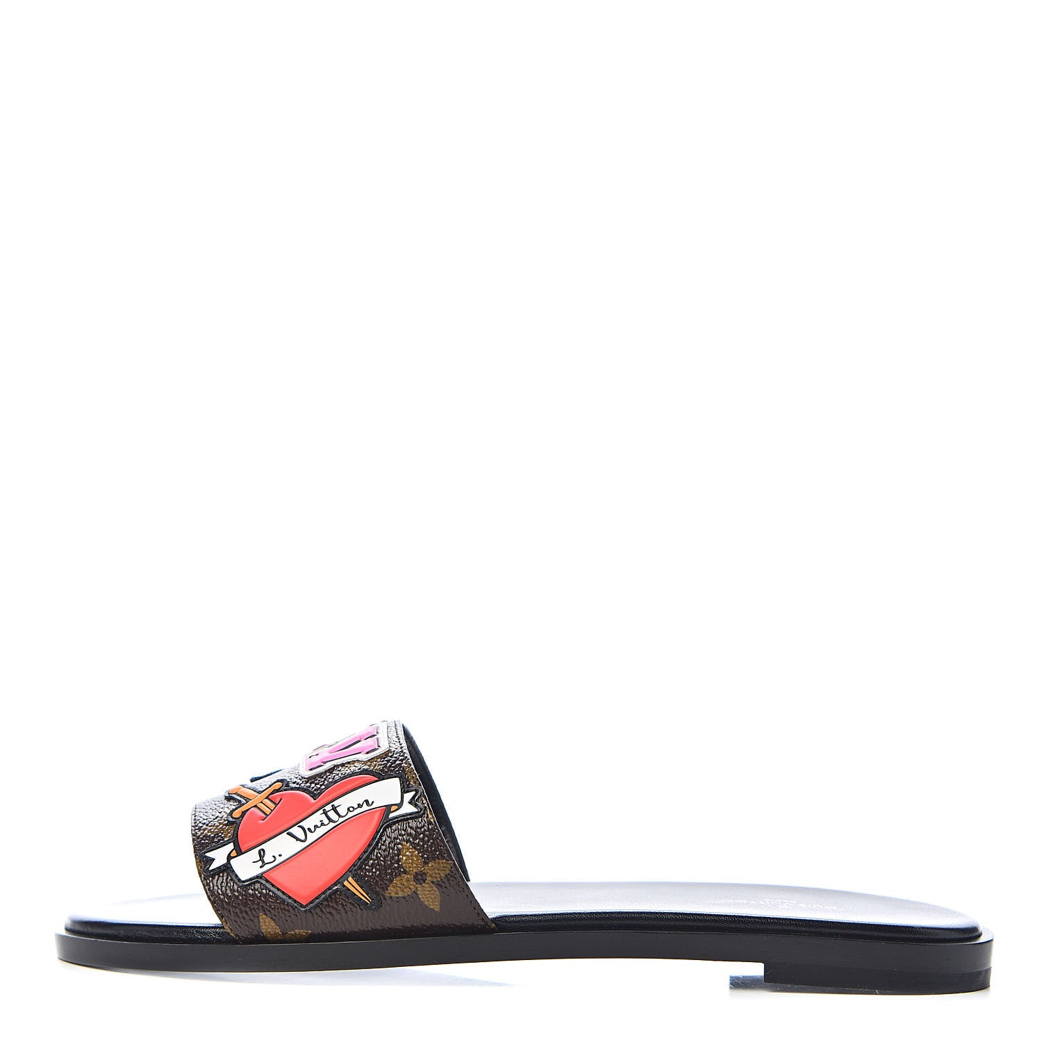 Louis Vuitton Calfskin Monogram Heart Flat Mules 37 Cacao 1 of 9