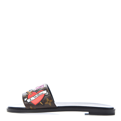 Louis Vuitton Calfskin Monogram Heart Flat Mules 37 Cacao 1 of 9
