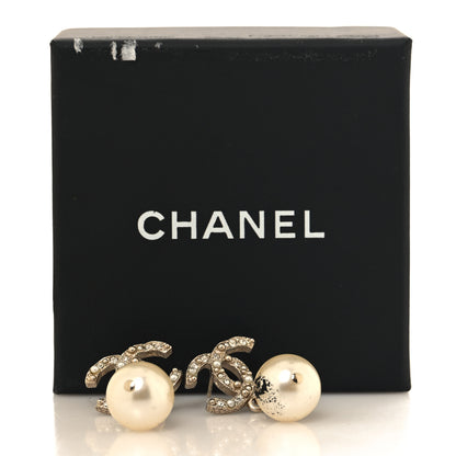 Chanel Crystal Pearl CC Drop Earrings Gold 6 of 6