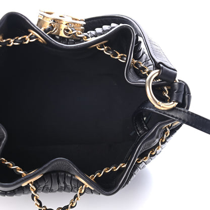 Chanel Iridescent Crumpled Calfskin Coco Pleats Small Drawstring Bag Black 4 of 4