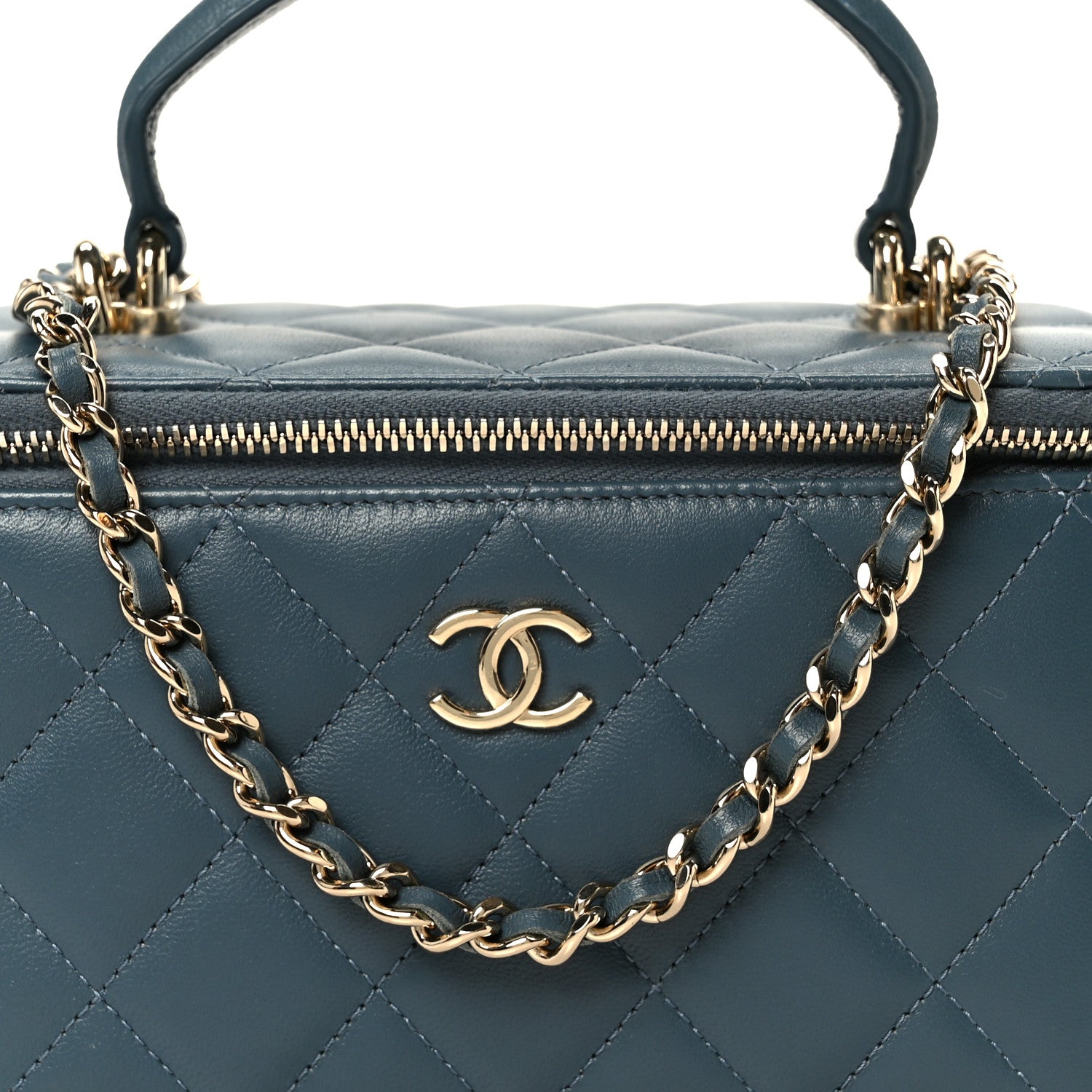 Chanel Lambskin Quilted Small Top Handle Vanity Case With Chain Blue 7 of 10