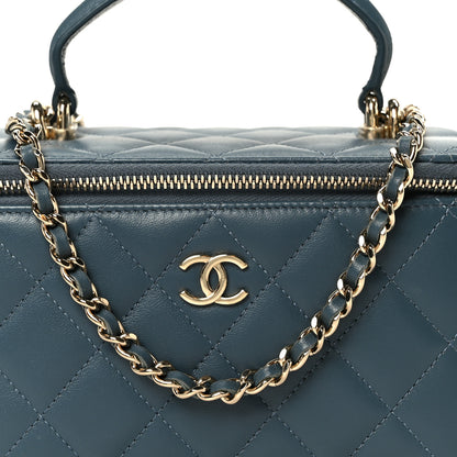 Chanel Lambskin Quilted Small Top Handle Vanity Case With Chain Blue 7 of 10