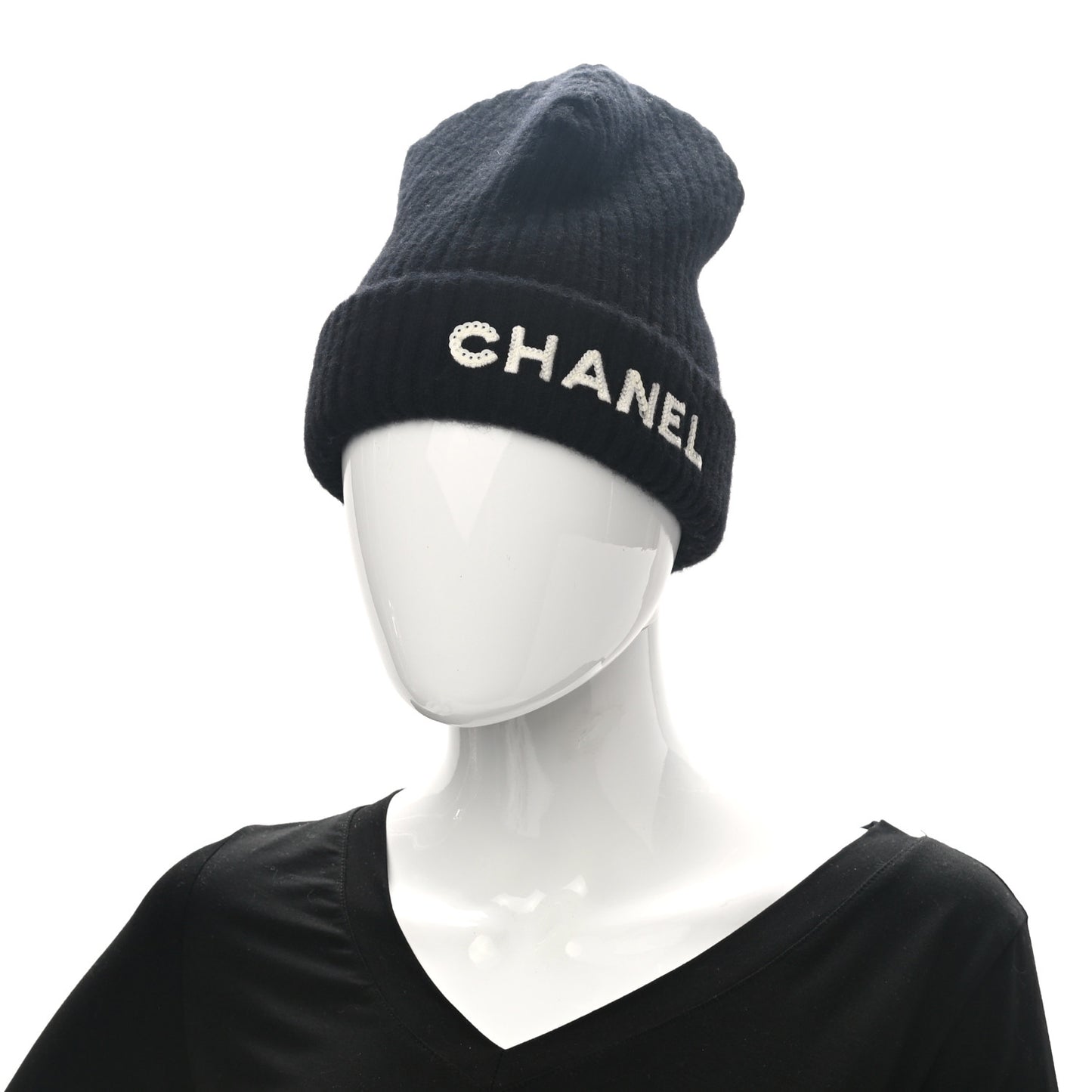 Cashmere Sequins Logo Beanie Hat Black