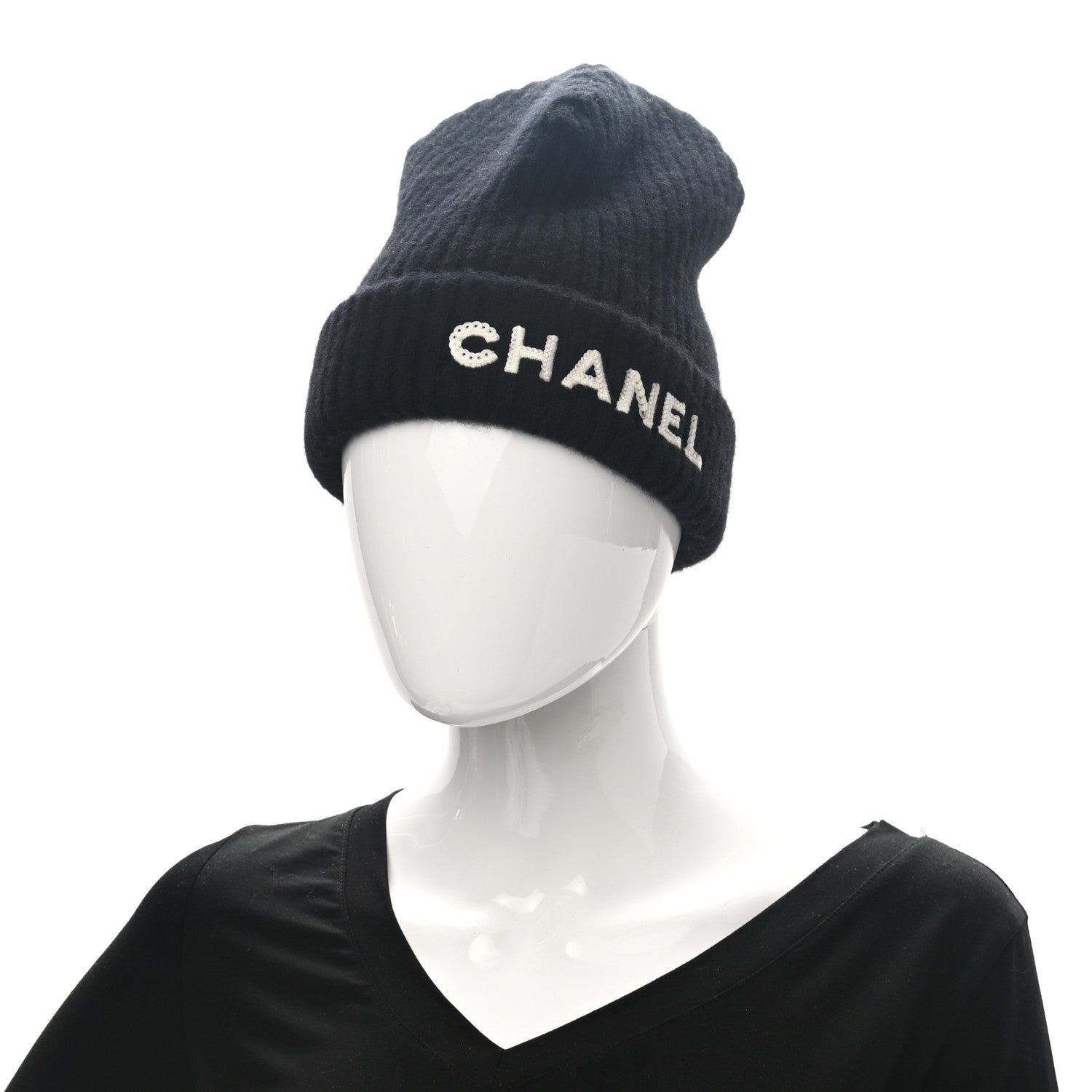 Chanel Cashmere Sequins Logo Beanie Hat Black 2 of 5