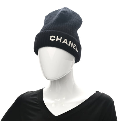 Chanel Cashmere Sequins Logo Beanie Hat Black 2 of 5