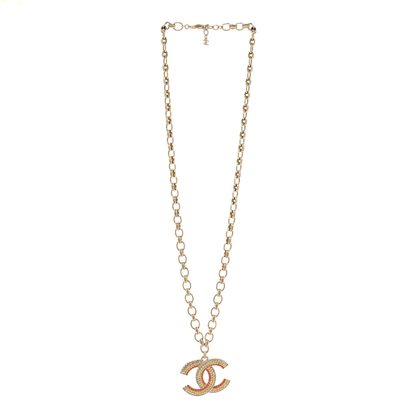 Crystal CC Long Pendant Necklace Gold Pink Yellow Blue