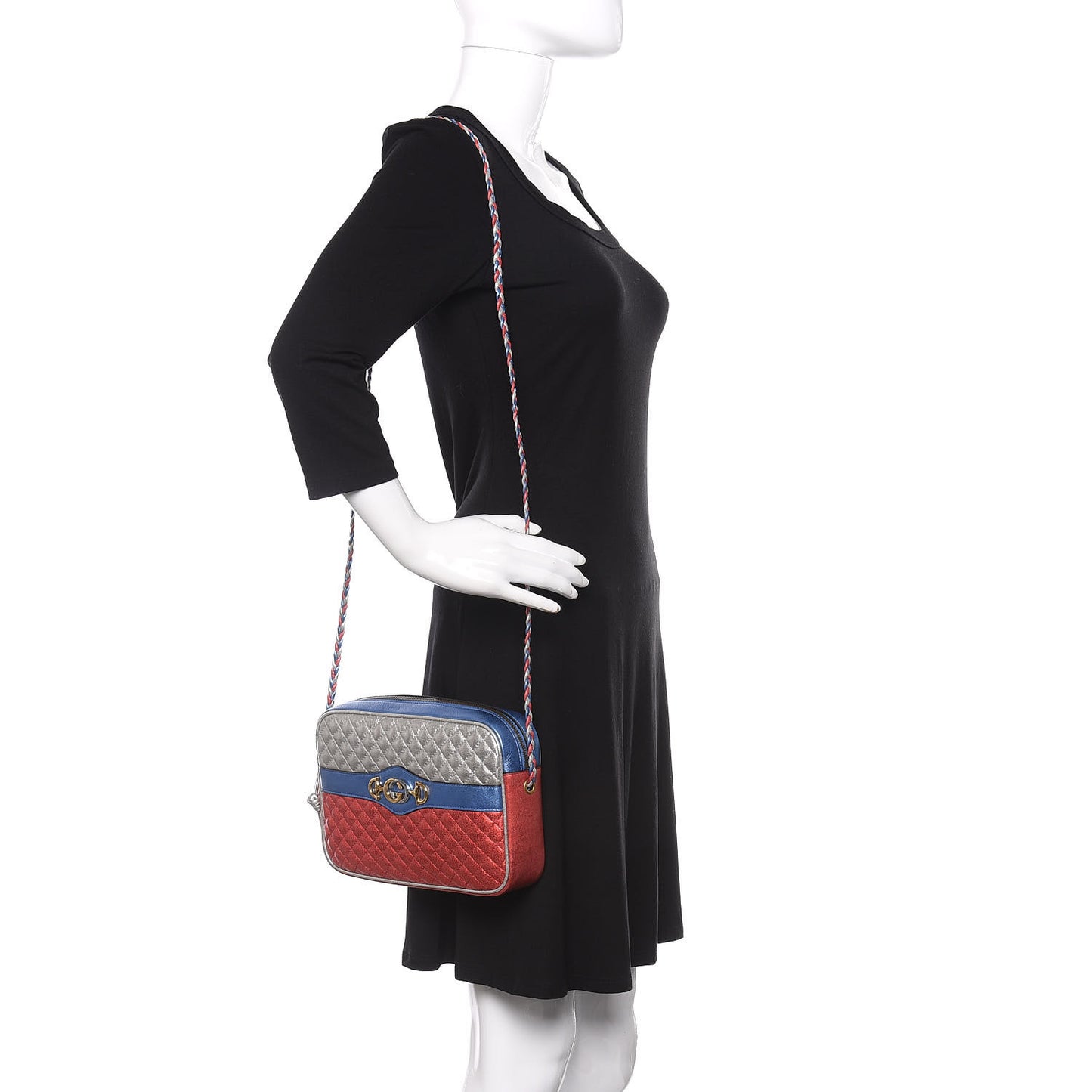 Laminated Nappa Trapuntata Small Zumi Shoulder Bag Rosso Marine Argento