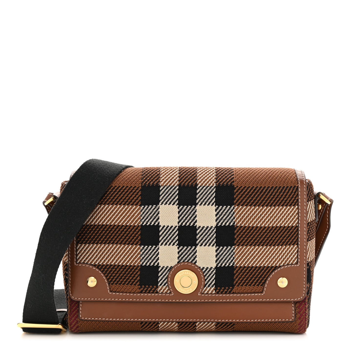 Calfskin Exaggerated Check Note Crossbody Bag Dark Birch Brown