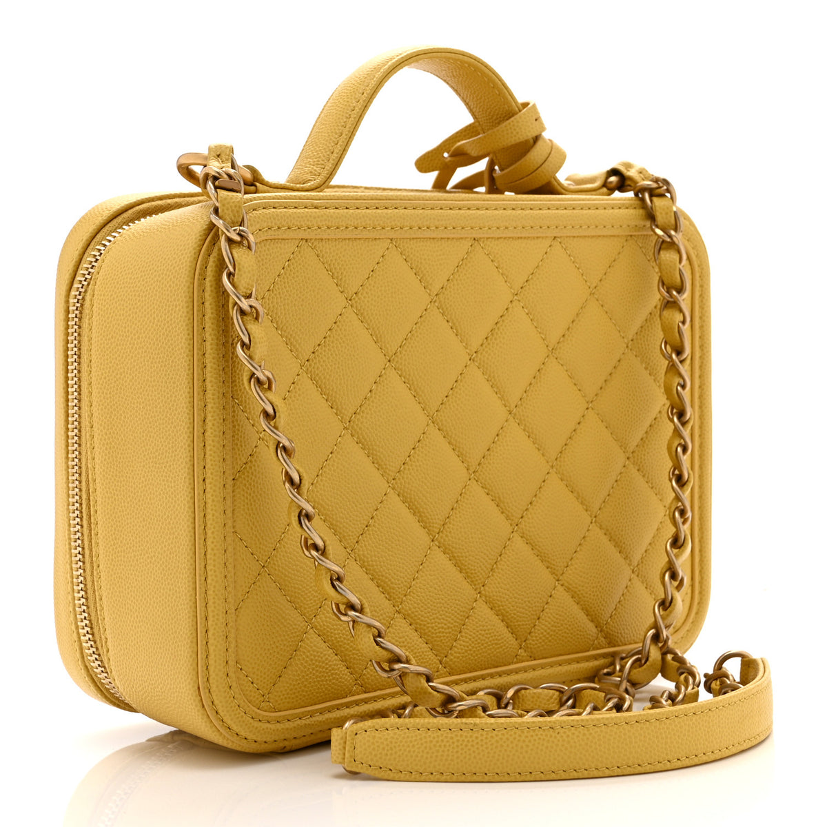 Chanel Caviar Quilted Medium CC Filigree Vanity Case Yellow 3 of 10