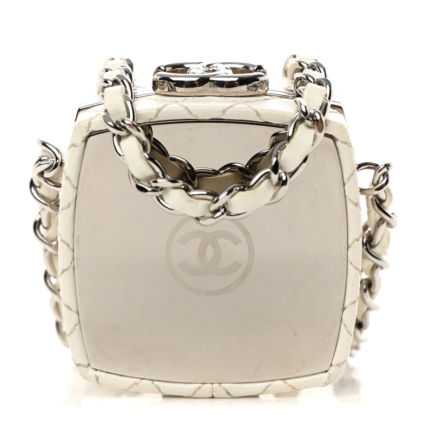 Goatskin Quilted Clutch With Chain White