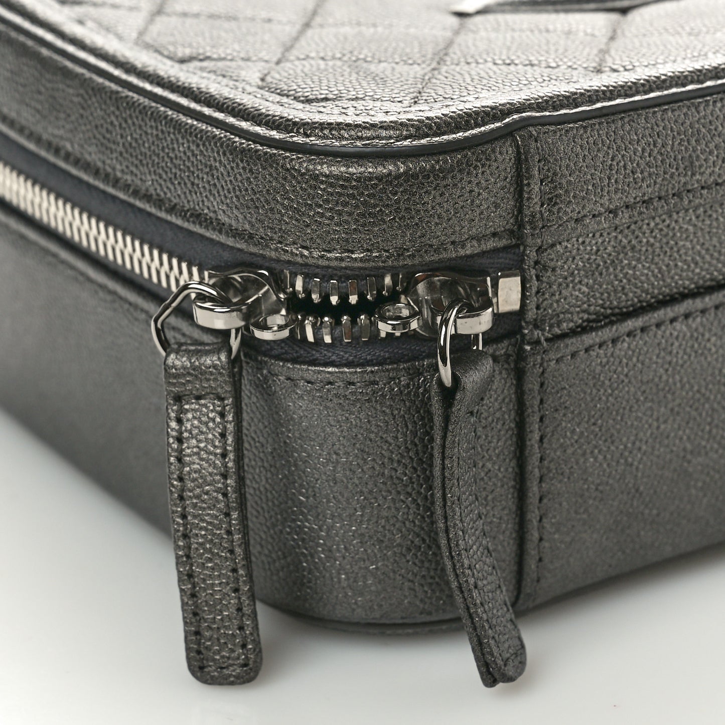 Metallic Caviar Quilted Medium CC Filigree Vanity Case Dark Silver
