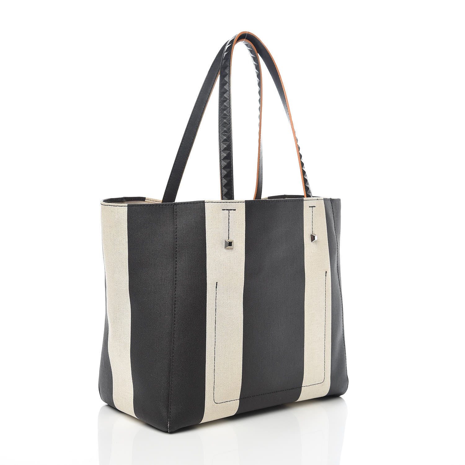 MCM Canvas Stripe Shopper Tote Black White 3 of 14