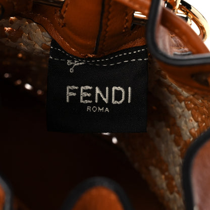Fendi Raffia Vitello Seta F is Fendi FF Woven Mini Mon Tresor Bucket Bag Brick Natural 7 of 10