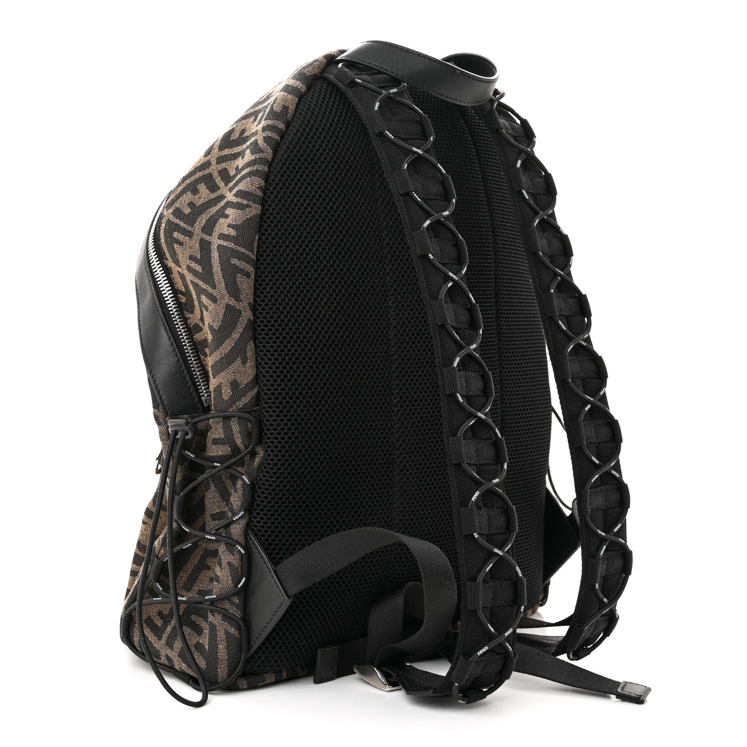 Fendi X SARAH COLEMAN Fabric Jacquard Vitello Grace Light Woven Lanyard FF Vertigo Pouch Pocket Backpack Tobacco Moro Black 3 of 10