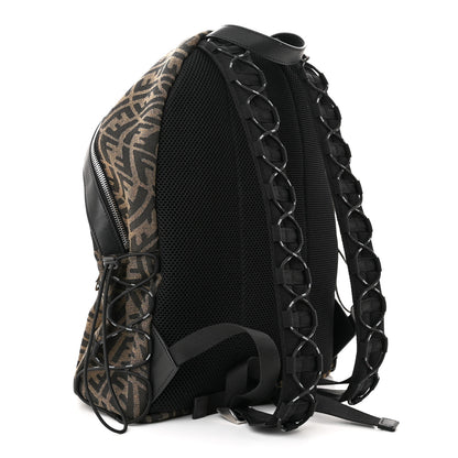 Fendi X SARAH COLEMAN Fabric Jacquard Vitello Grace Light Woven Lanyard FF Vertigo Pouch Pocket Backpack Tobacco Moro Black 3 of 10