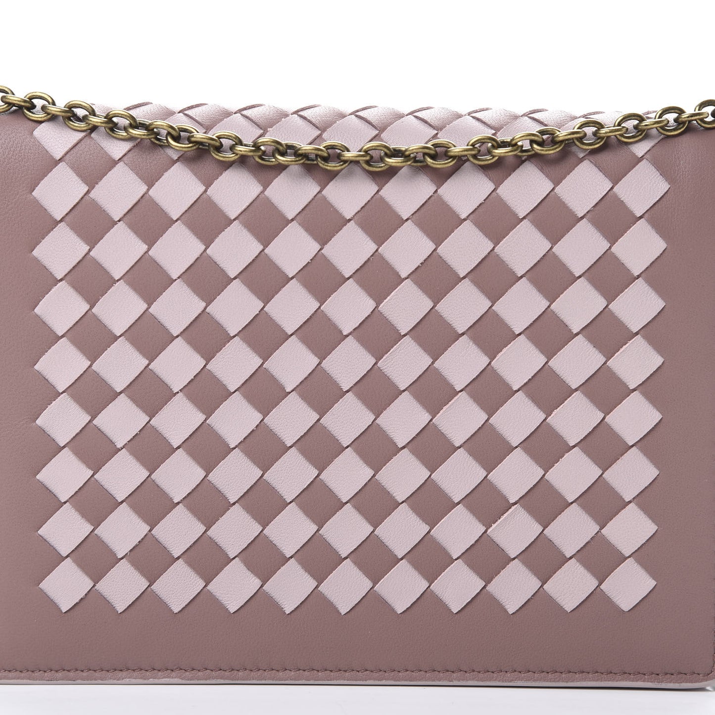 Nappa Intrecciato Checker Chain Wallet Deco Rose Quartz