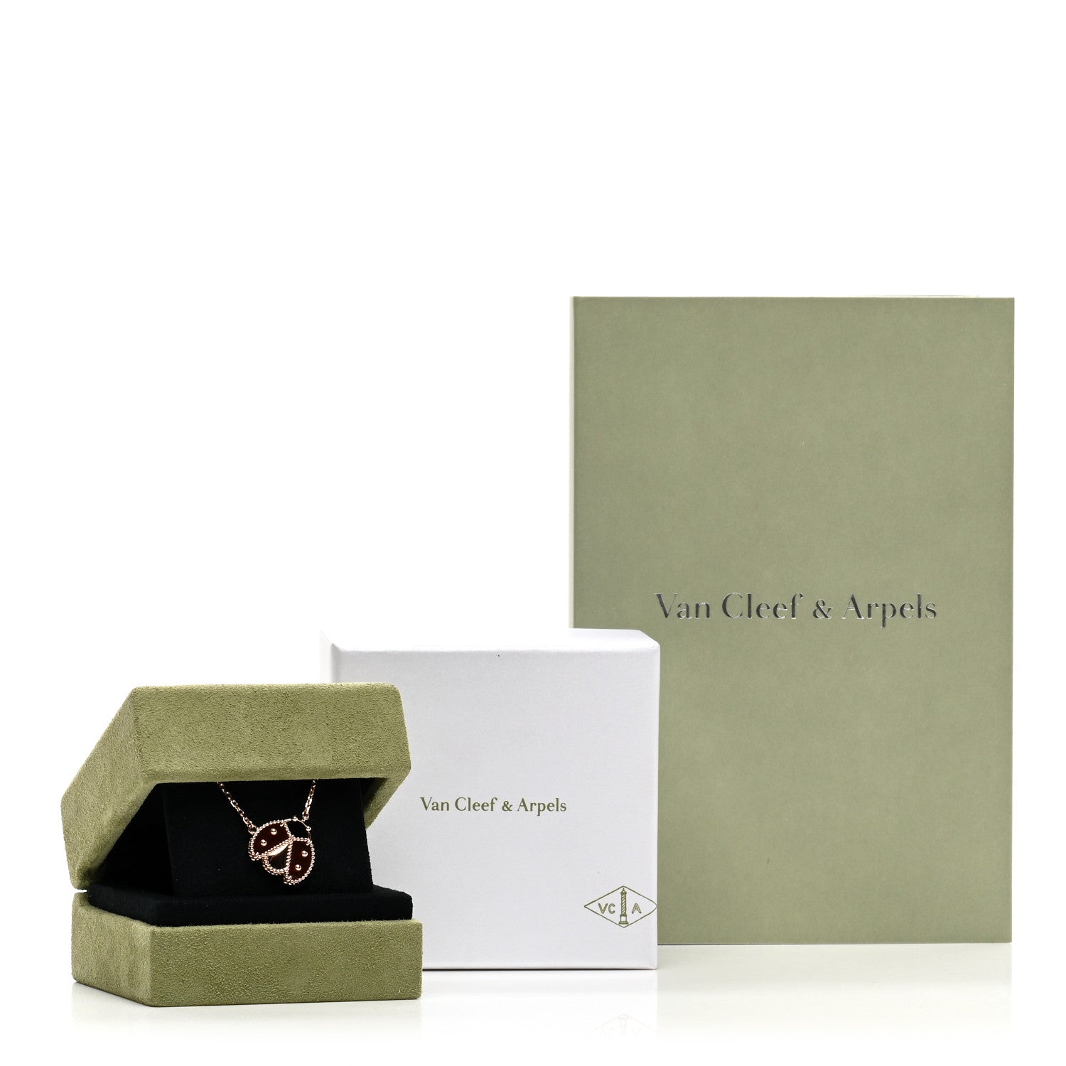 Van Cleef & Arpels 18K Rose Gold Carnelian Black Onyx Lucky Spring Open Wings Lady Bug Pendant Necklace 6 of 6
