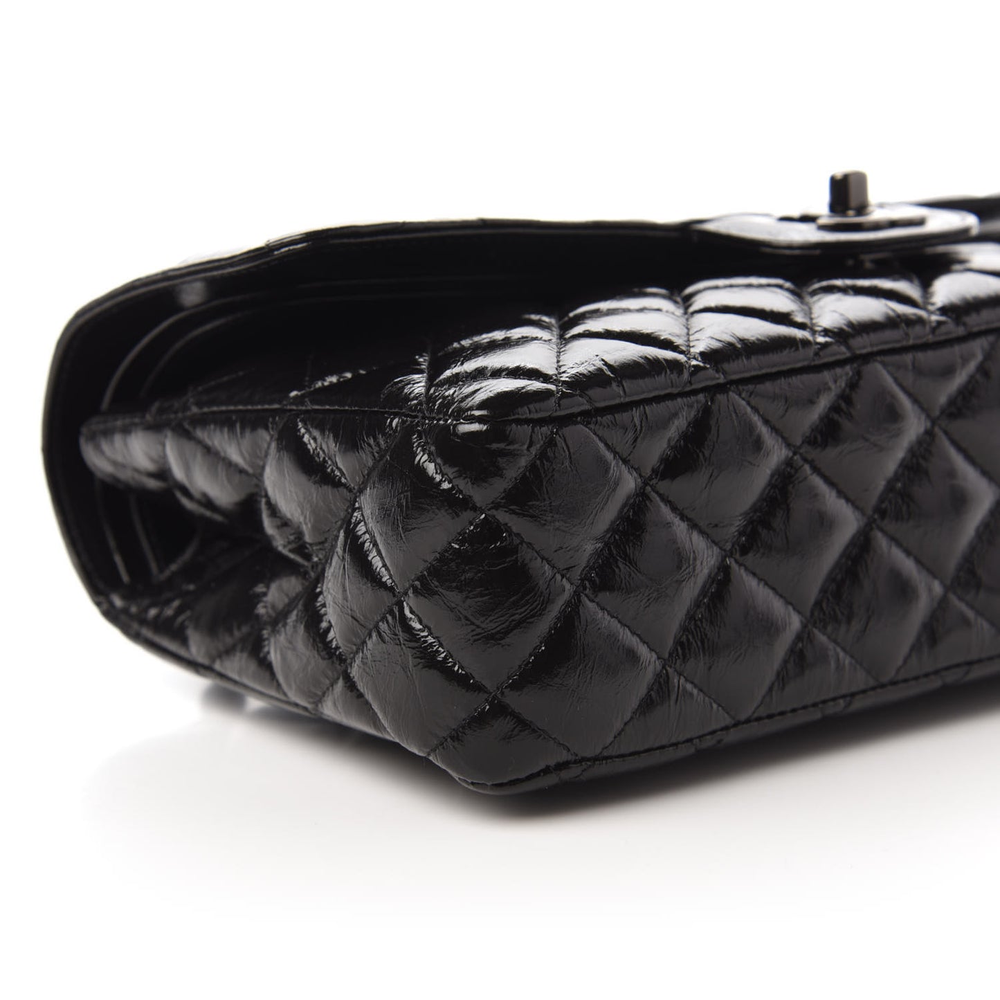 Shiny Crumpled Calfskin Quilted Medium Double Flap So Black