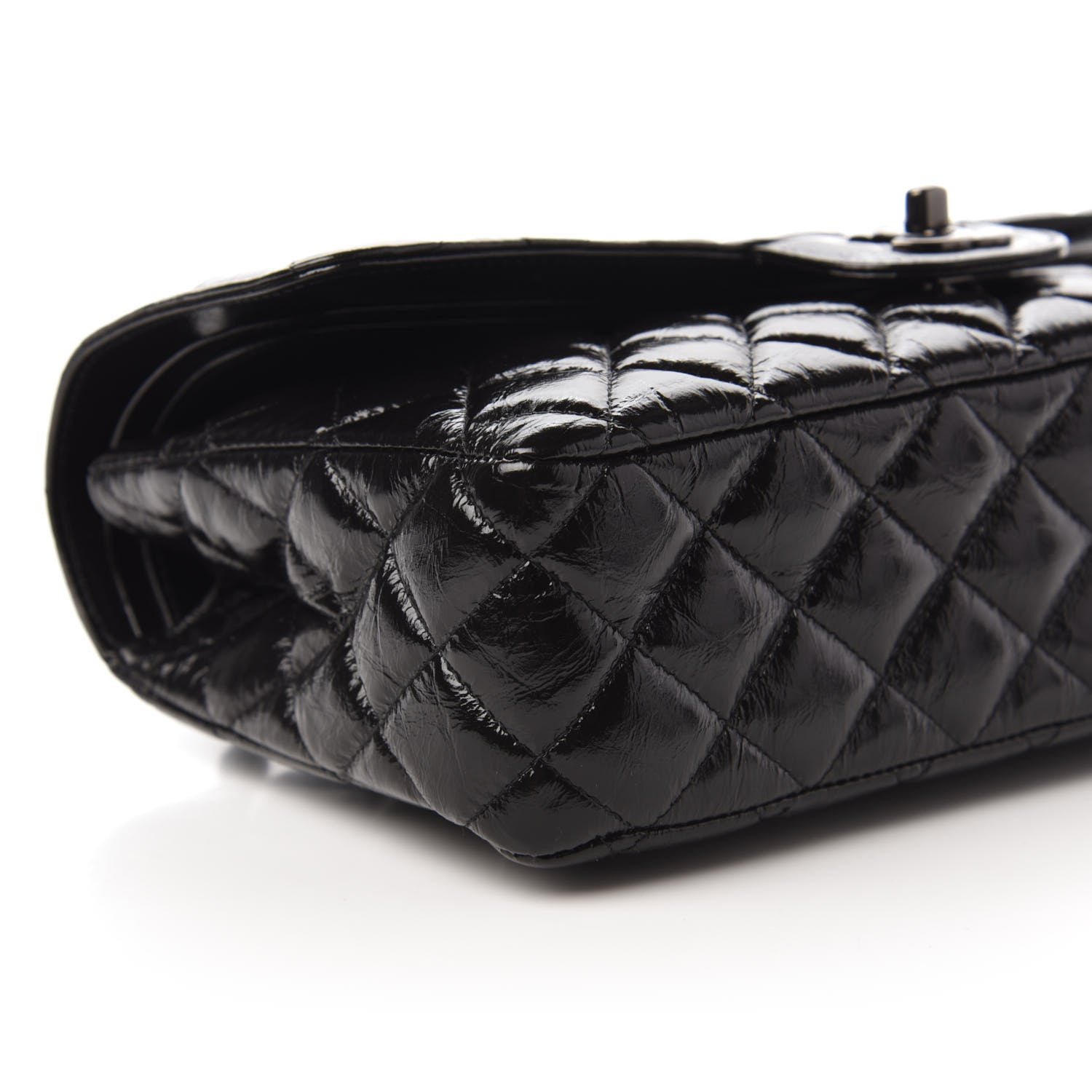 Chanel Shiny Crumpled Calfskin Quilted Medium Double Flap So Black 6 of 11