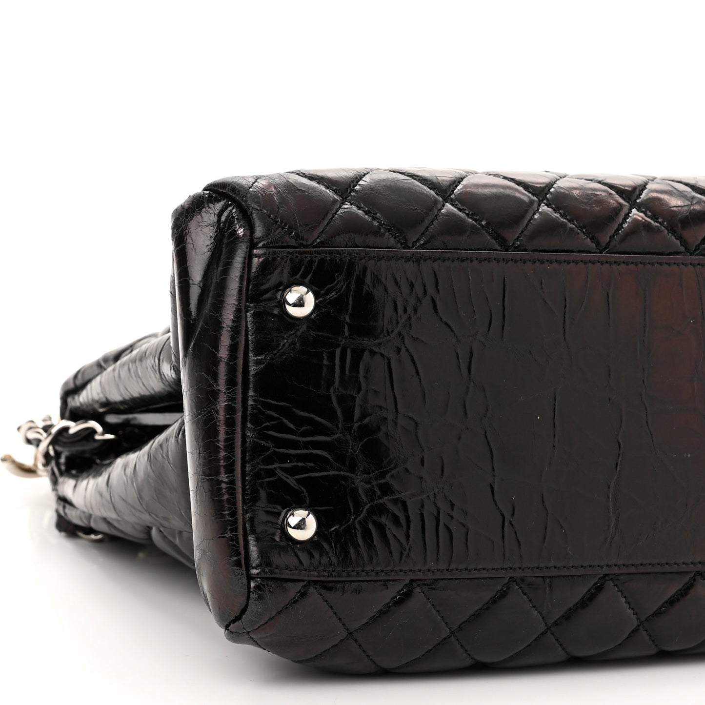 Glazed Calfskin Quilted Large Just Mademoiselle Bowling Bag Black