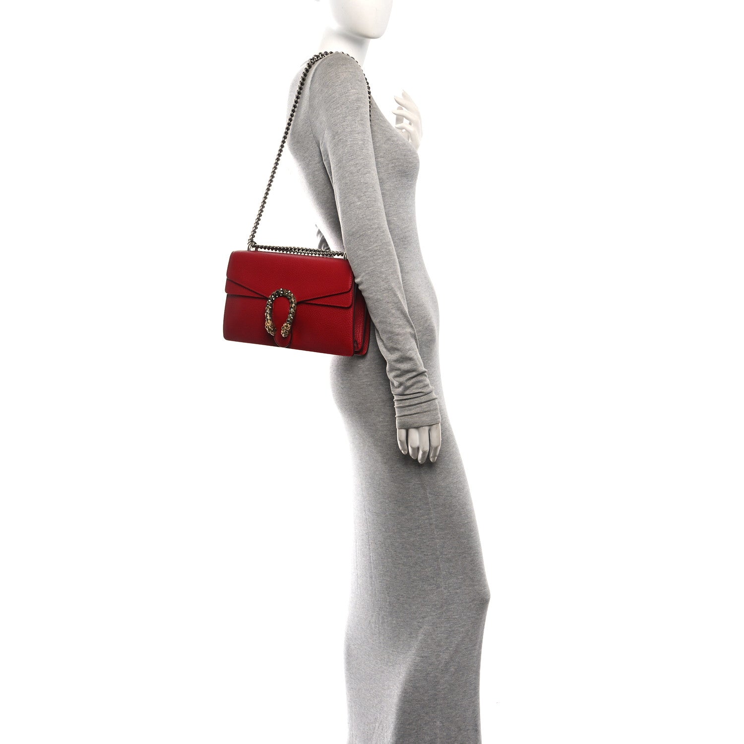 Gucci Dollar Calfskin Swarovski Crystal Small Dionysus Shoulder Bag Hibiscus Red 2 of 10
