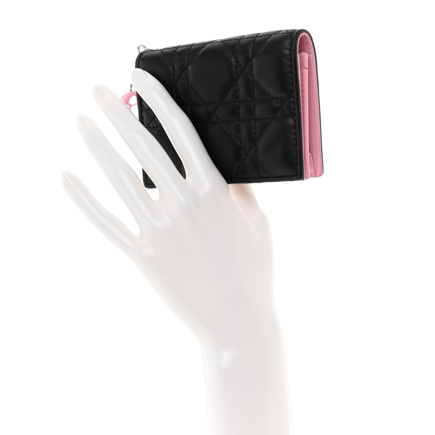Lambskin Cannage Bi-Color Small Lady Dior Flap Card Holder Black Pink