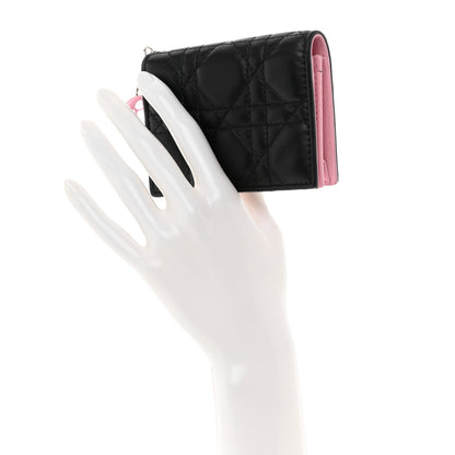 Christian Dior Lambskin Cannage Bi-Color Small Lady Dior Flap Card Holder Black Pink 2 of 8