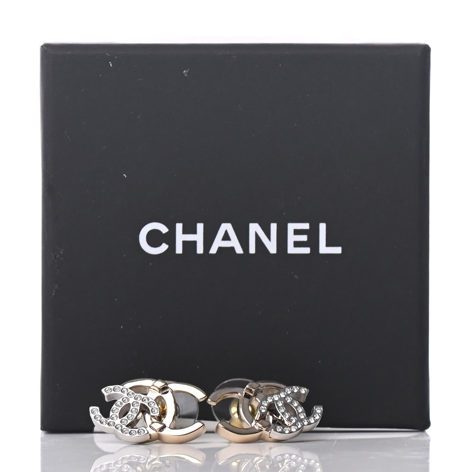 Chanel Crystal Double CC Earrings Gold Silver 5 of 5