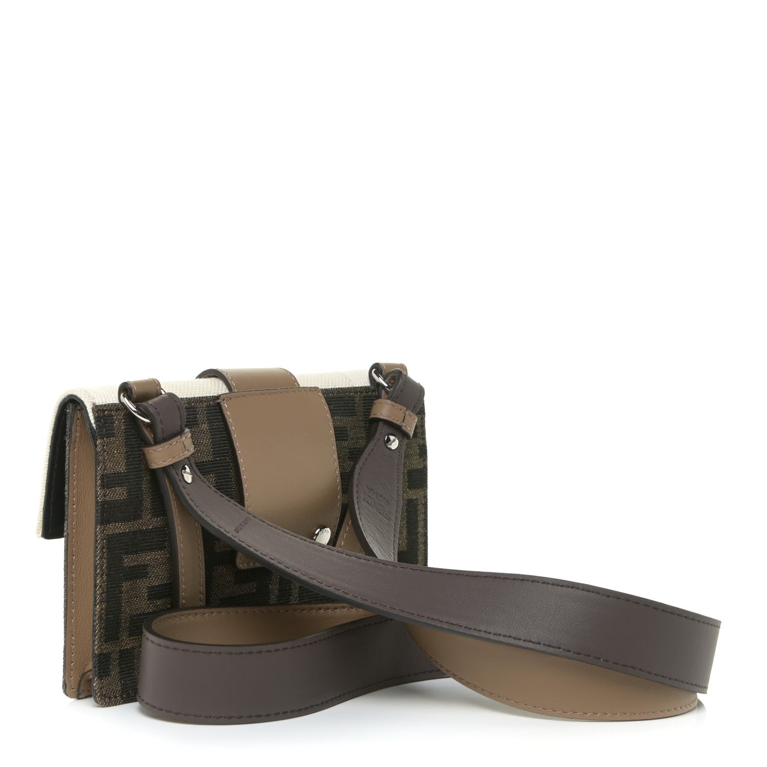 Fendi Fabric Jacquard Canvas Vitello Grace Pequin FF 1974 Baguette Belt Pouch Tobacco Moro Grezzo Sand 3 of 12