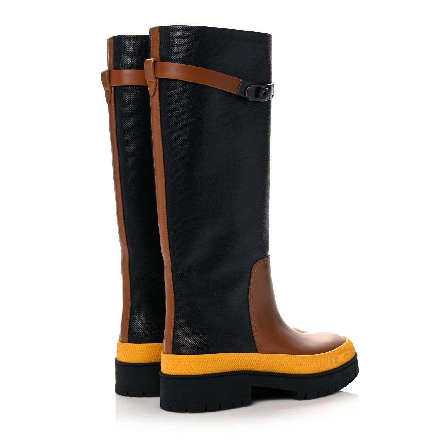 Hermes Toile De Coton Barn Boots 36 Black Marron Iroko 4 of 10