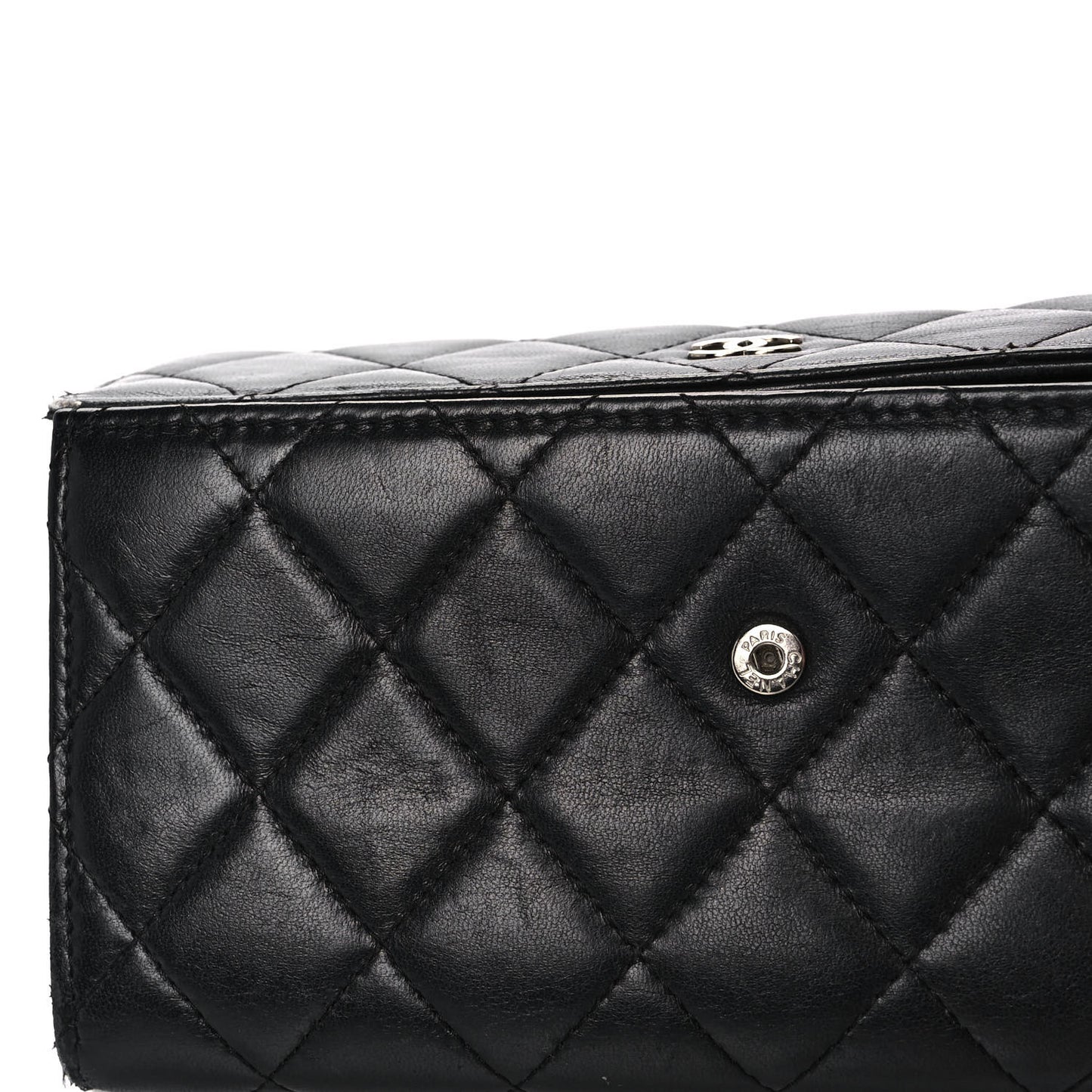 Lambskin Quilted Long Flap Wallet Black