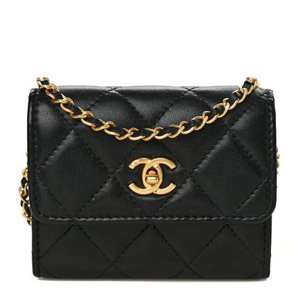 Chanel Lambskin Quilted Pearl Crush Clutch With Chain Black 1 of 8