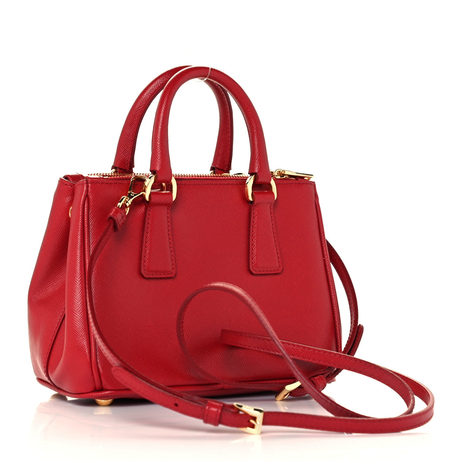 Prada Saffiano Lux Micro Galleria Double Zip Tote Fuoco 3 of 12