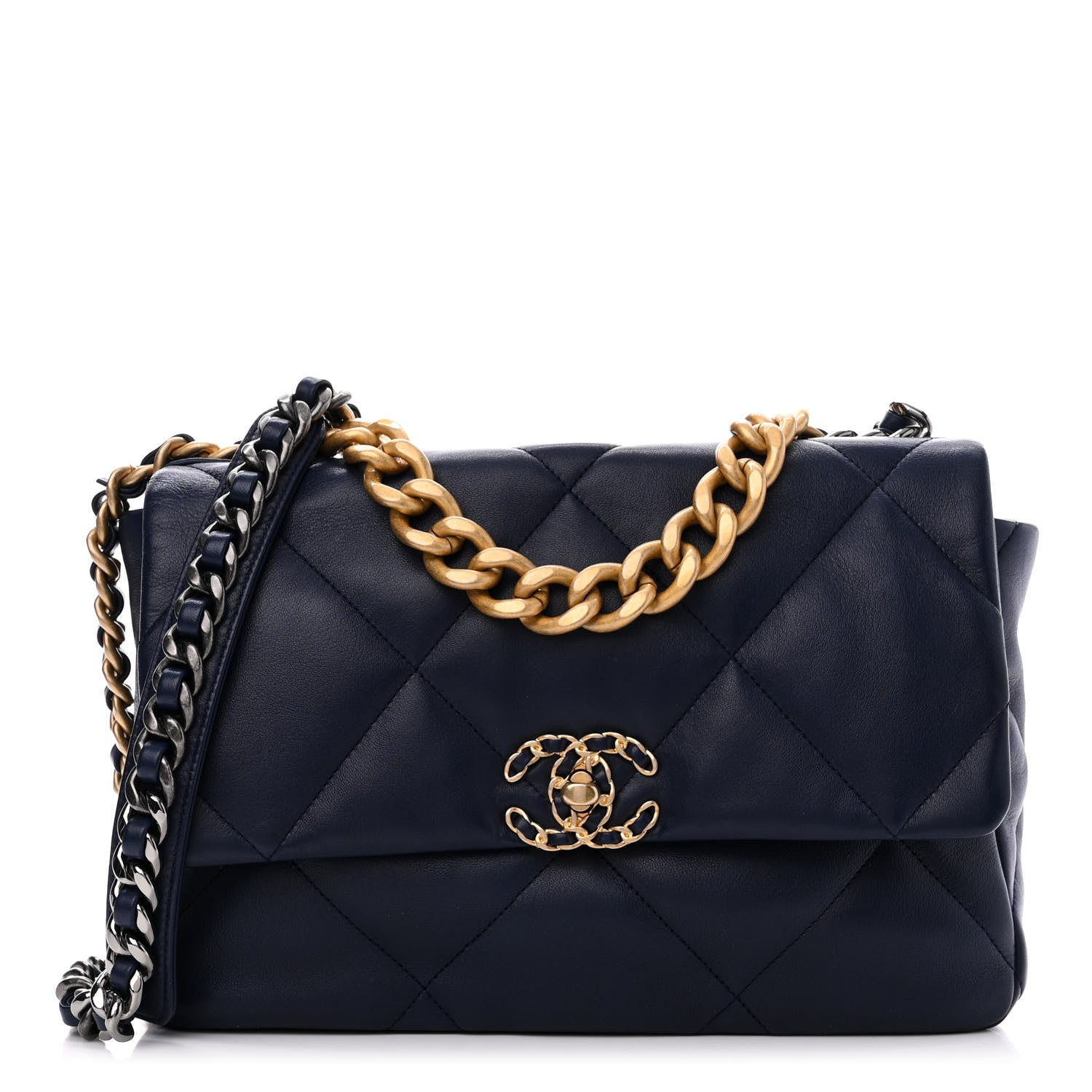 Chanel Lambskin Quilted Large Chanel 19 Flap Navy Blue 1 of 11