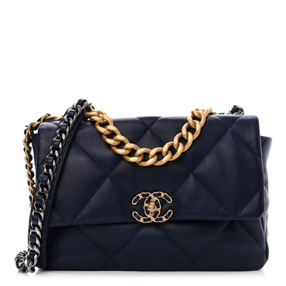 Chanel Lambskin Quilted Large Chanel 19 Flap Navy Blue 1 of 11