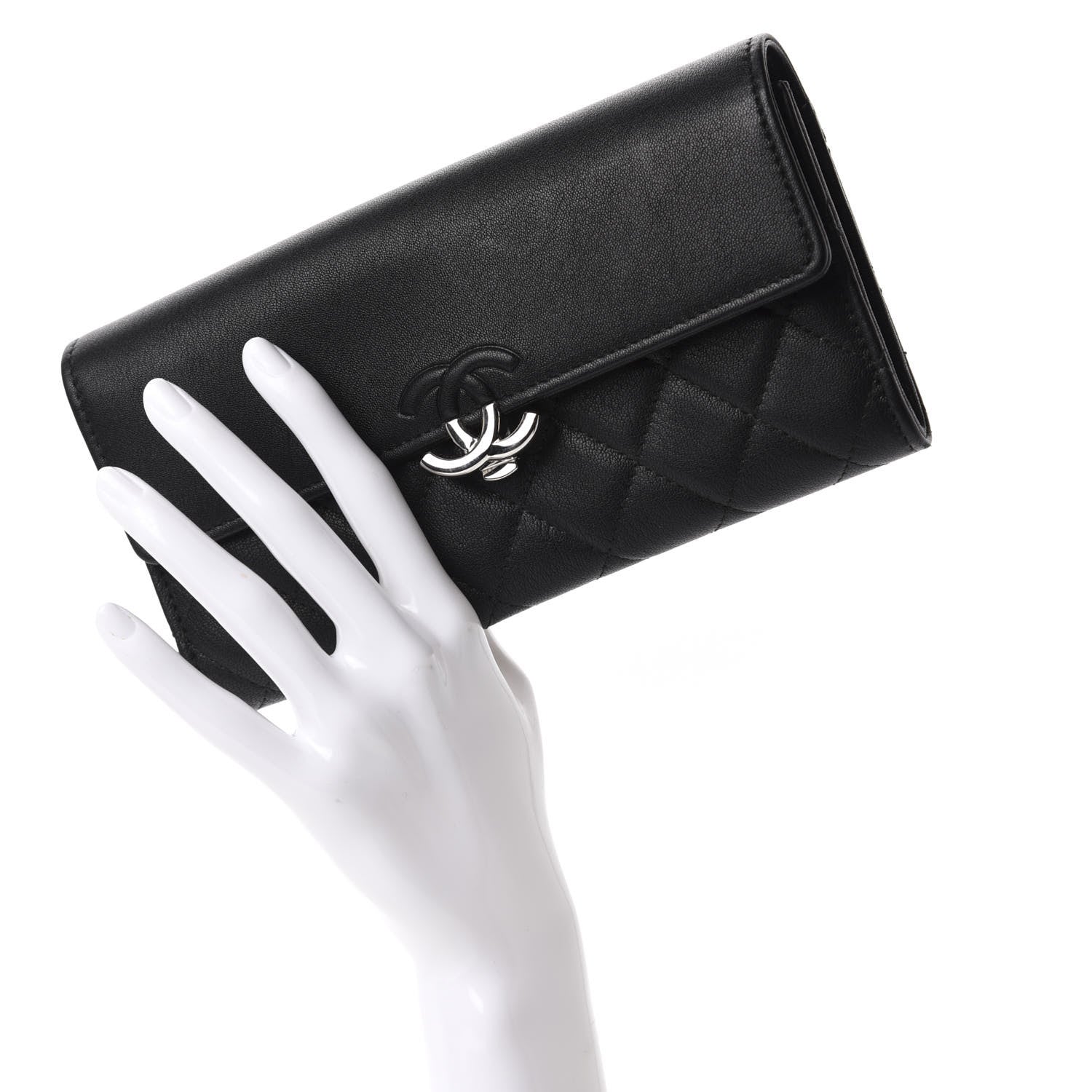 Chanel Goatskin Quilted CC Box Flap Wallet Black 2 of 9