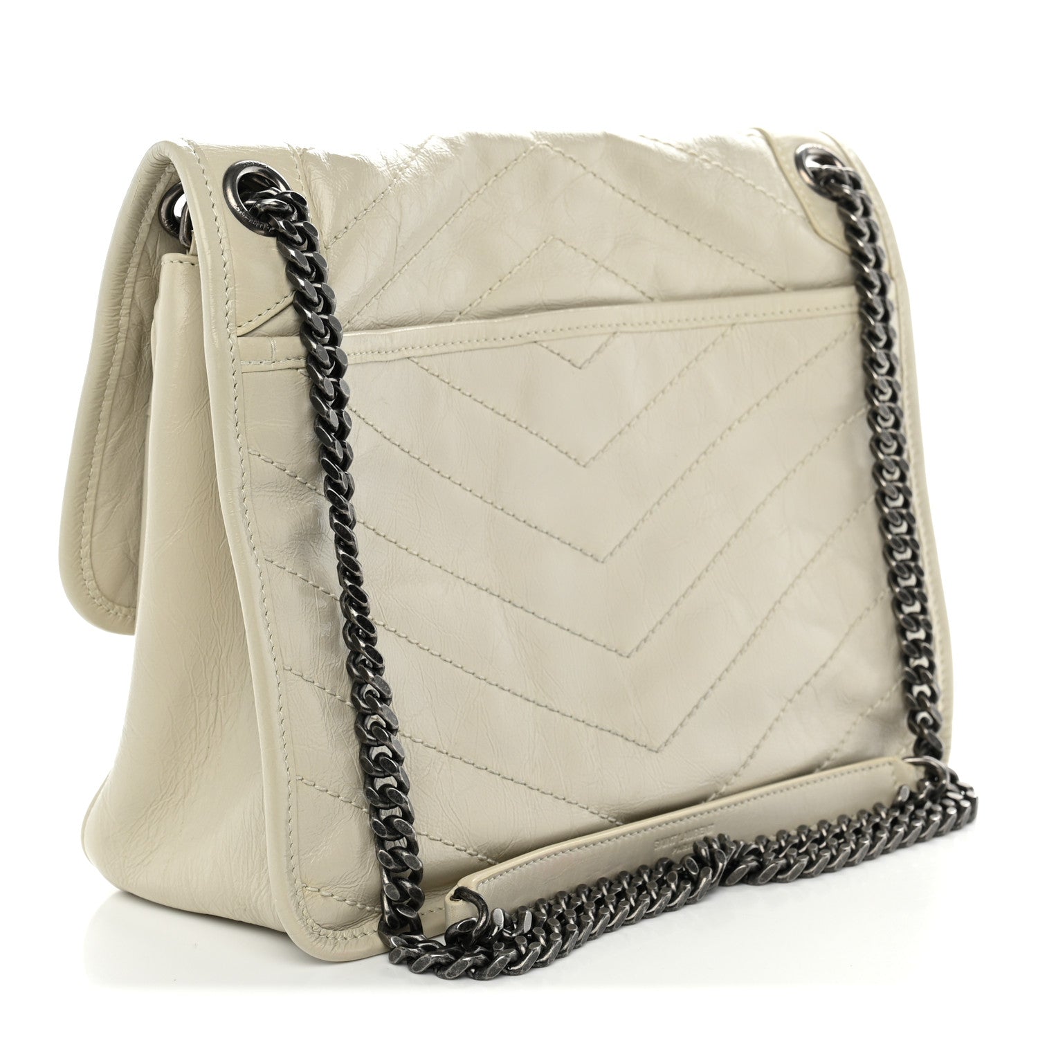 Saint Laurent Crinkled Calfskin Matelasse Monogram Medium Niki Chain Satchel Blanc Vintage 3 of 13