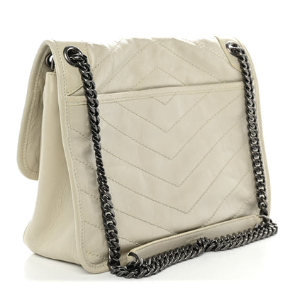 Saint Laurent Crinkled Calfskin Matelasse Monogram Medium Niki Chain Satchel Blanc Vintage 3 of 13