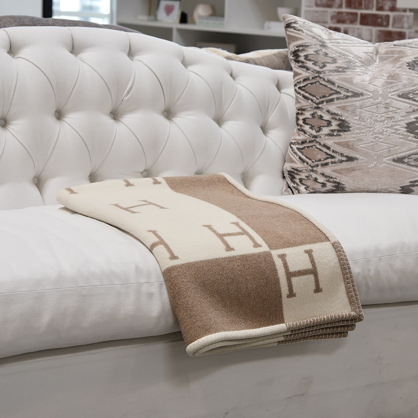 Wool Cashmere Avalon Baby Blanket Noisette Moyen White
