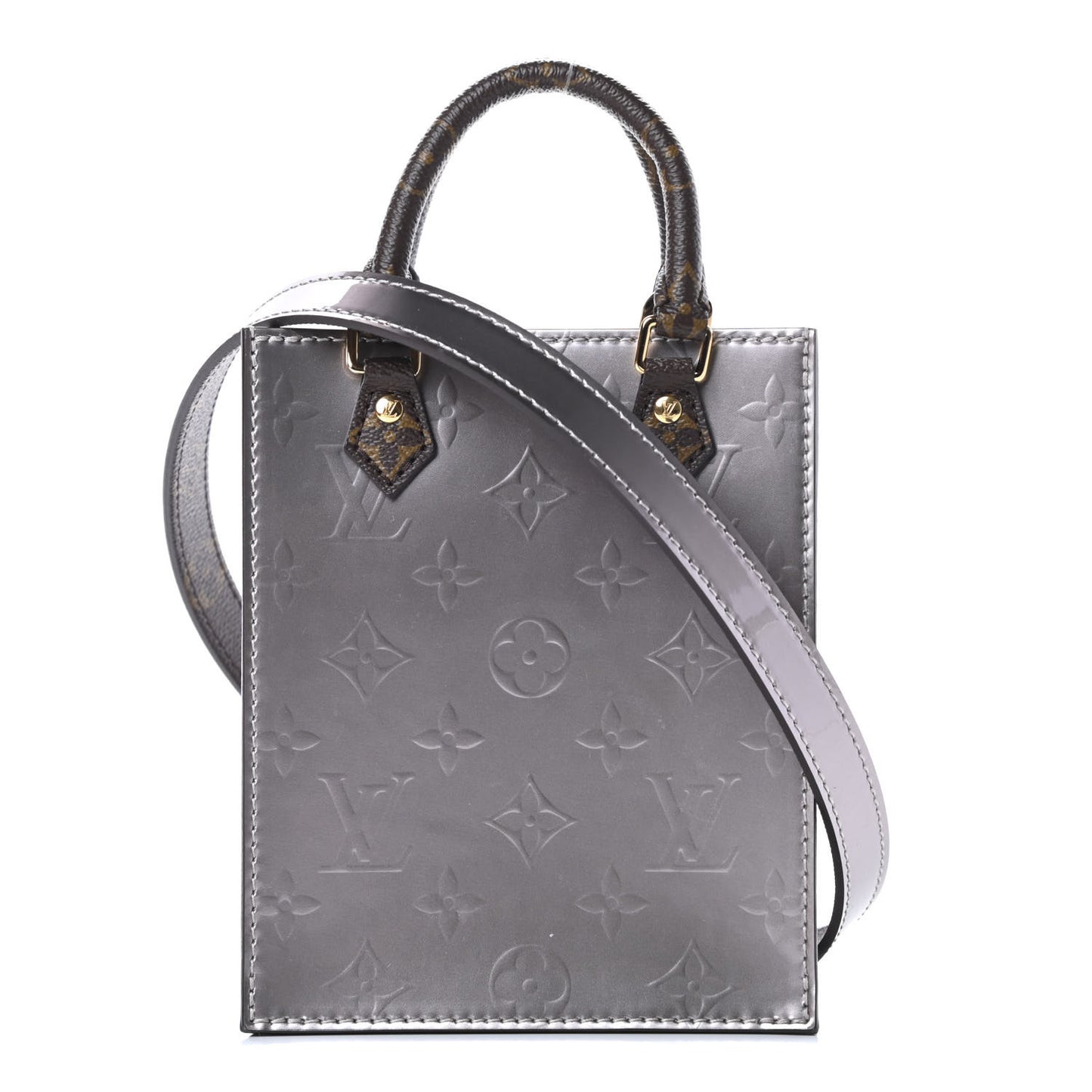 Vernis Monogram Petit Sac Plat Taupe Metallise