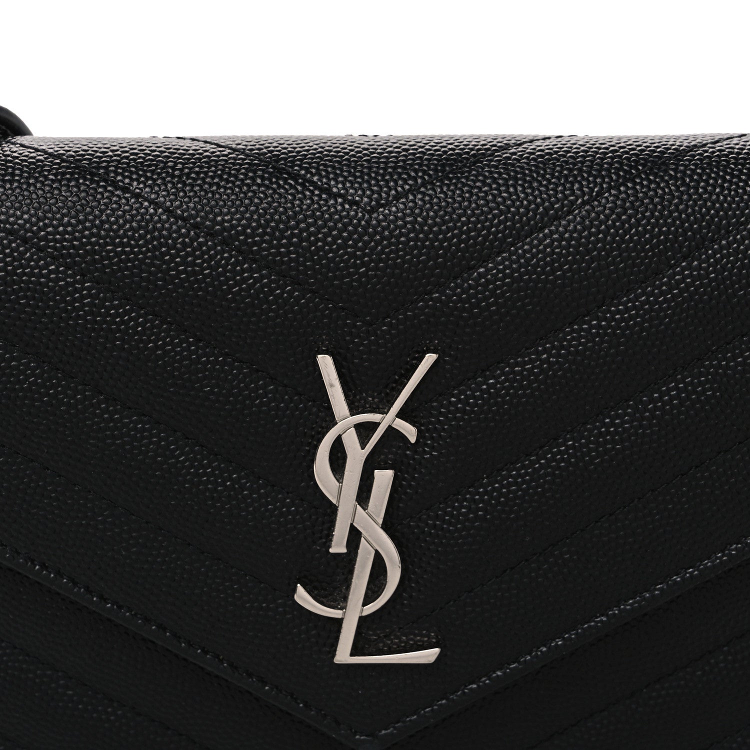 Saint Laurent Grain De Poudre Matelasse Chevron Monogram Envelope Chain Wallet Black 8 of 10