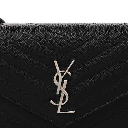 Saint Laurent Grain De Poudre Matelasse Chevron Monogram Envelope Chain Wallet Black 8 of 10